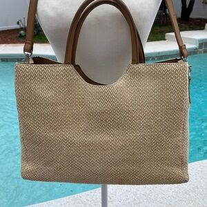 FOSSIL 1954 Vintage Tan Woven Straw & Leather Shoulder Bag
